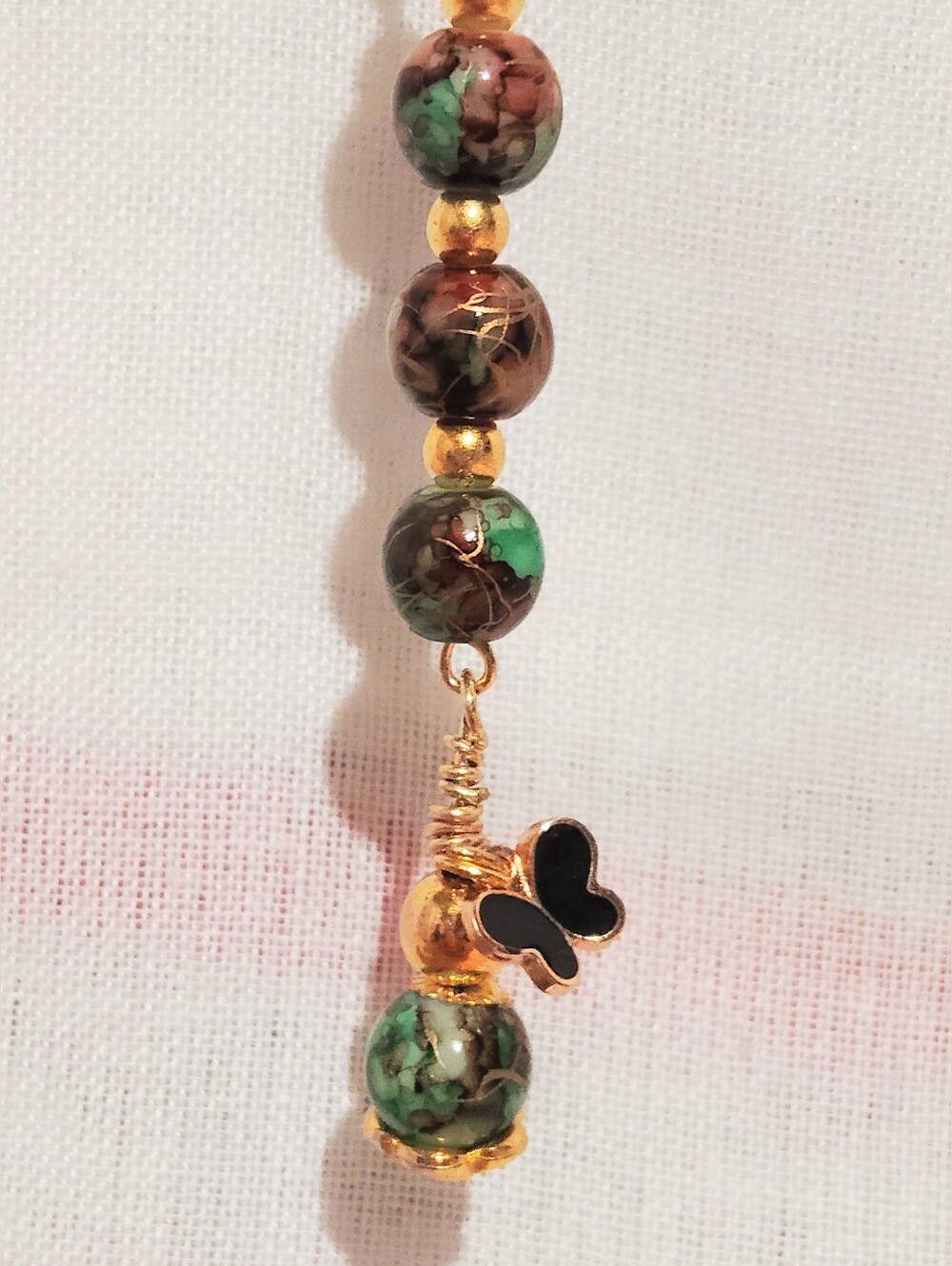 Handmade Dangly Butterfly Glass Keychain. Nature Green